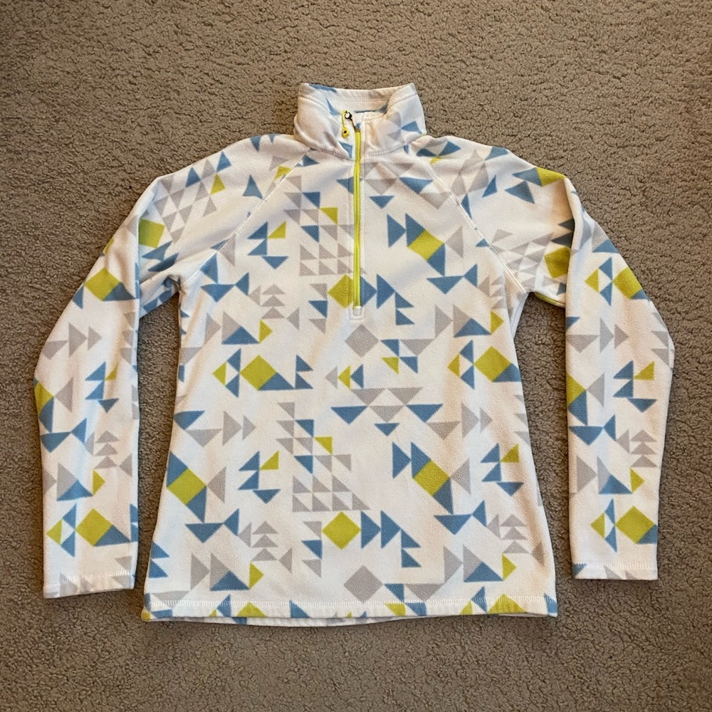 Eddie Bauer Blue and Green Geometric Fleece Pullover